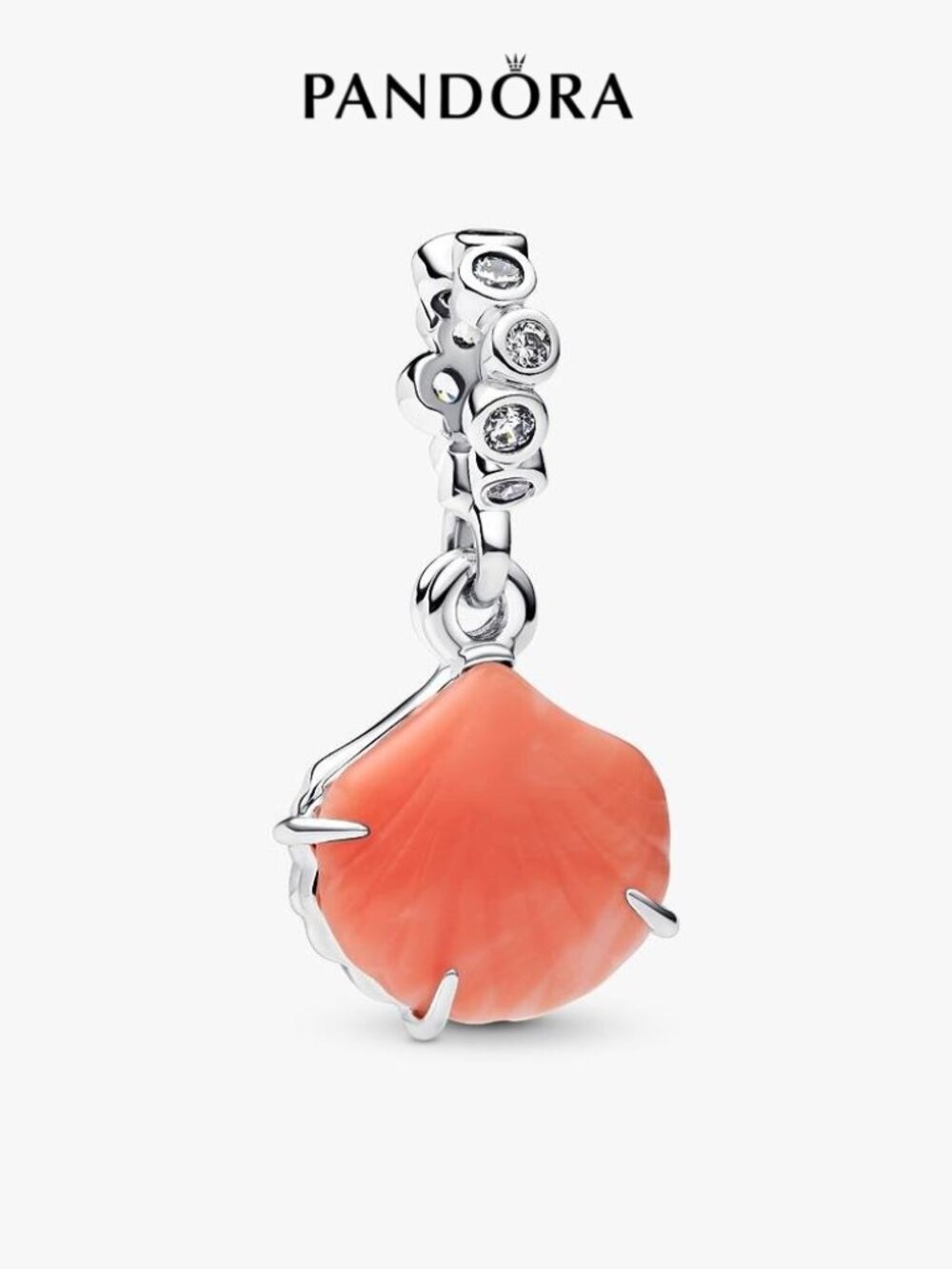 Pandora  Coral-colored Shell Double Dangle Charm